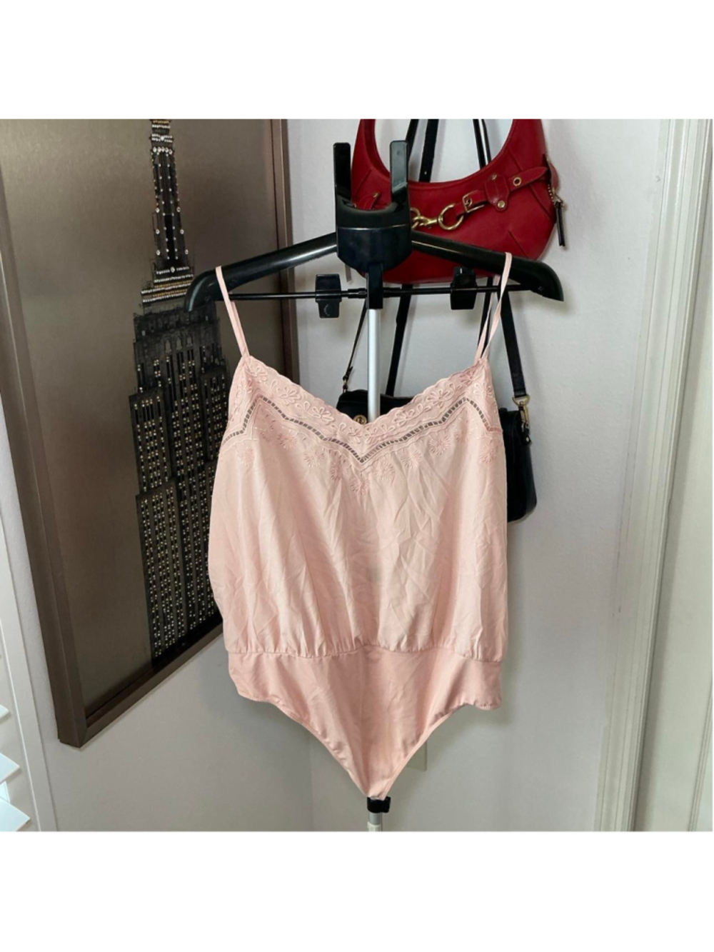 Express Pink Embroidered Lace Cami Bodysuit Size XL